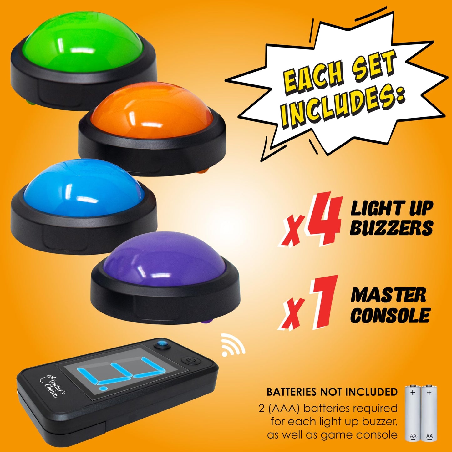 Teacher's Choice Wireless 4-Player Buzzer System – First Buzz Display, Lights & Sounds