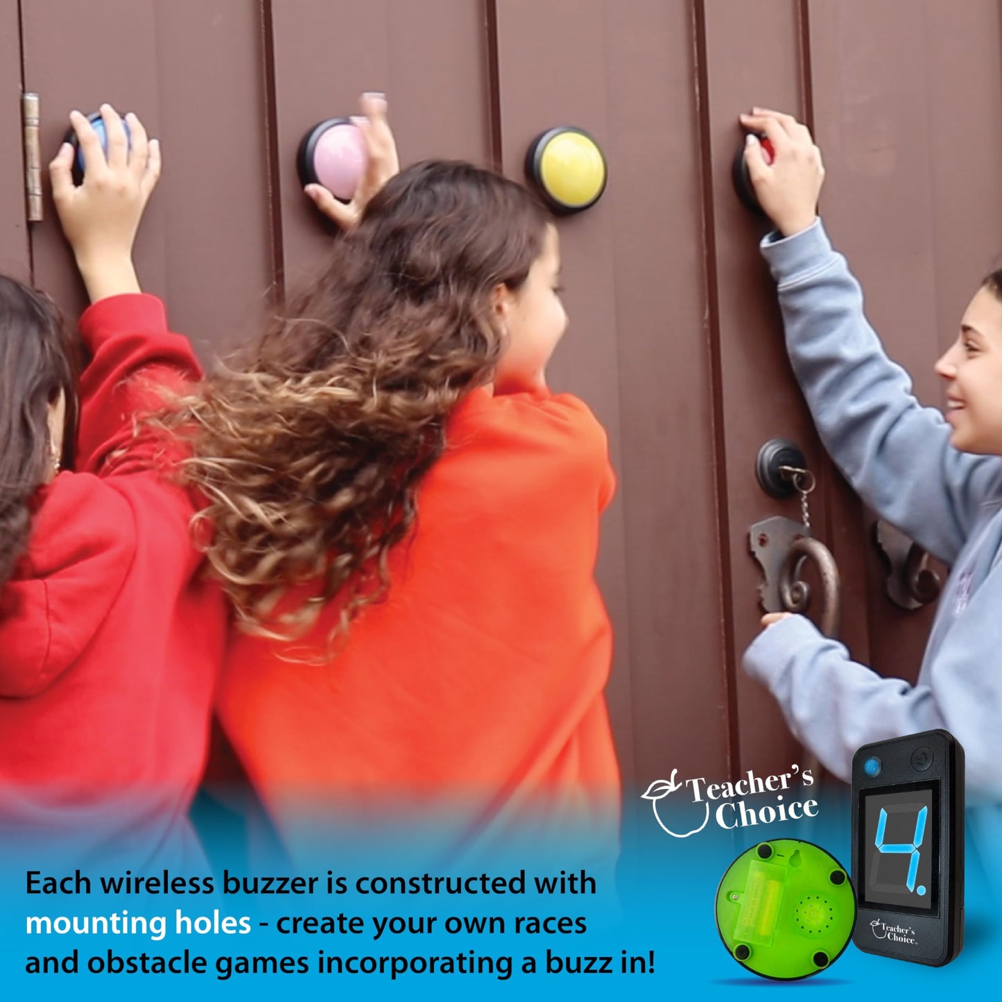 Teacher's Choice Wireless 4-Player Buzzer System – First Buzz Display, Lights & Sounds