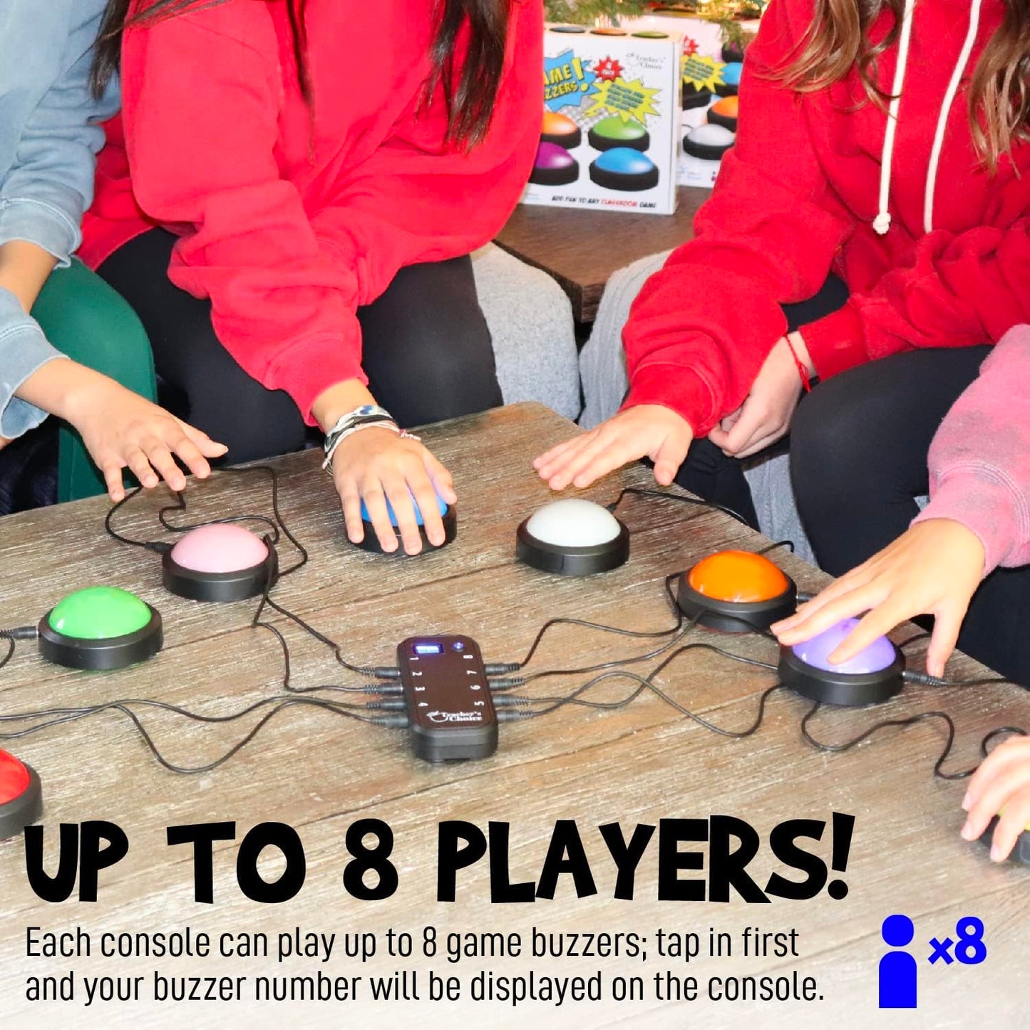 Teacher's Choice Light Up Game Buzzer System – 8 Pack for Trivia, Jeopardy & Family Feud