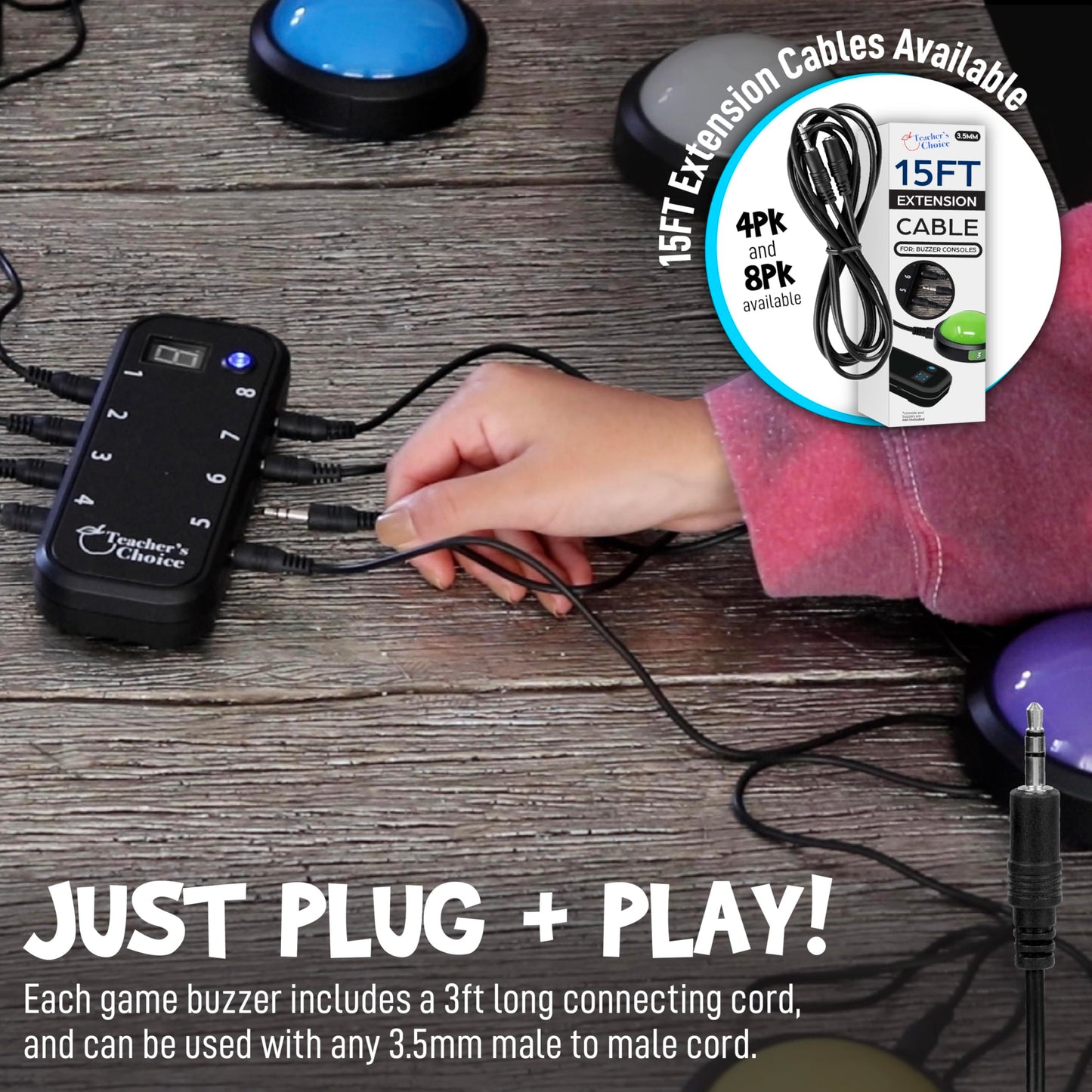 Teacher's Choice Light Up Game Buzzer System – 8 Pack for Trivia, Jeopardy & Family Feud