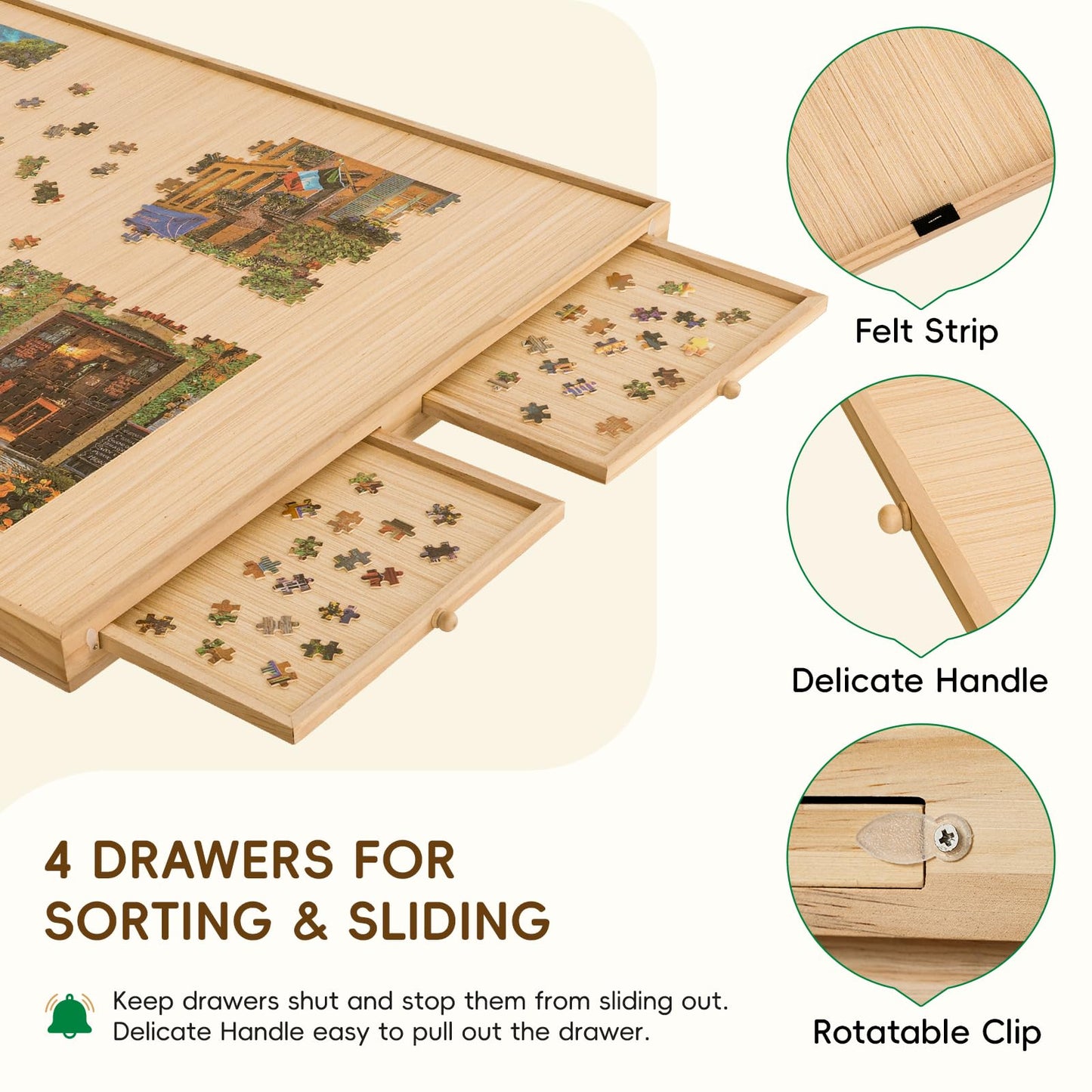 TEAKMAMA 27.6in Tall 1500-Piece Puzzle Table with 4 Drawers – Large Wood Folding Puzzle Board