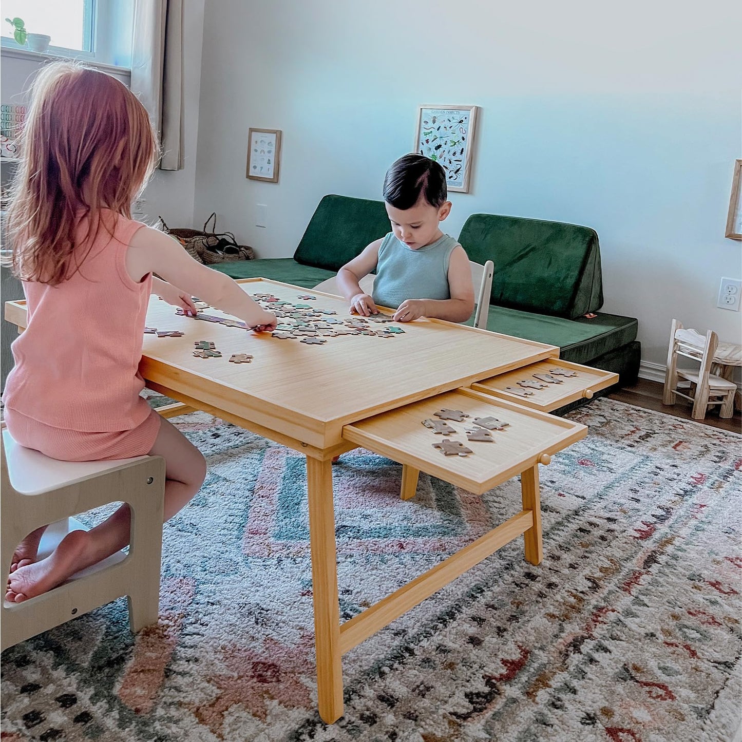TEAKMAMA 1500-Piece Puzzle Table with 4 Drawers – Folding Wooden Puzzle Board, 34W x 26.3D, Natural