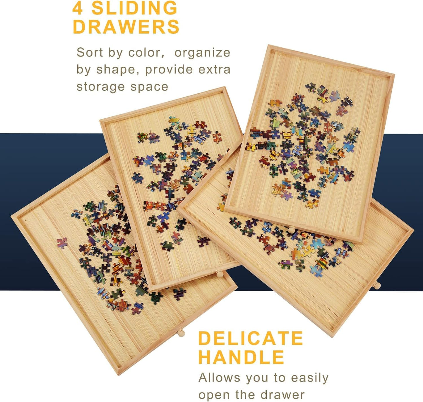 TEAKMAMA 1500-Piece Puzzle Table with 4 Drawers – Folding Wooden Puzzle Board, 34W x 26.3D, Natural