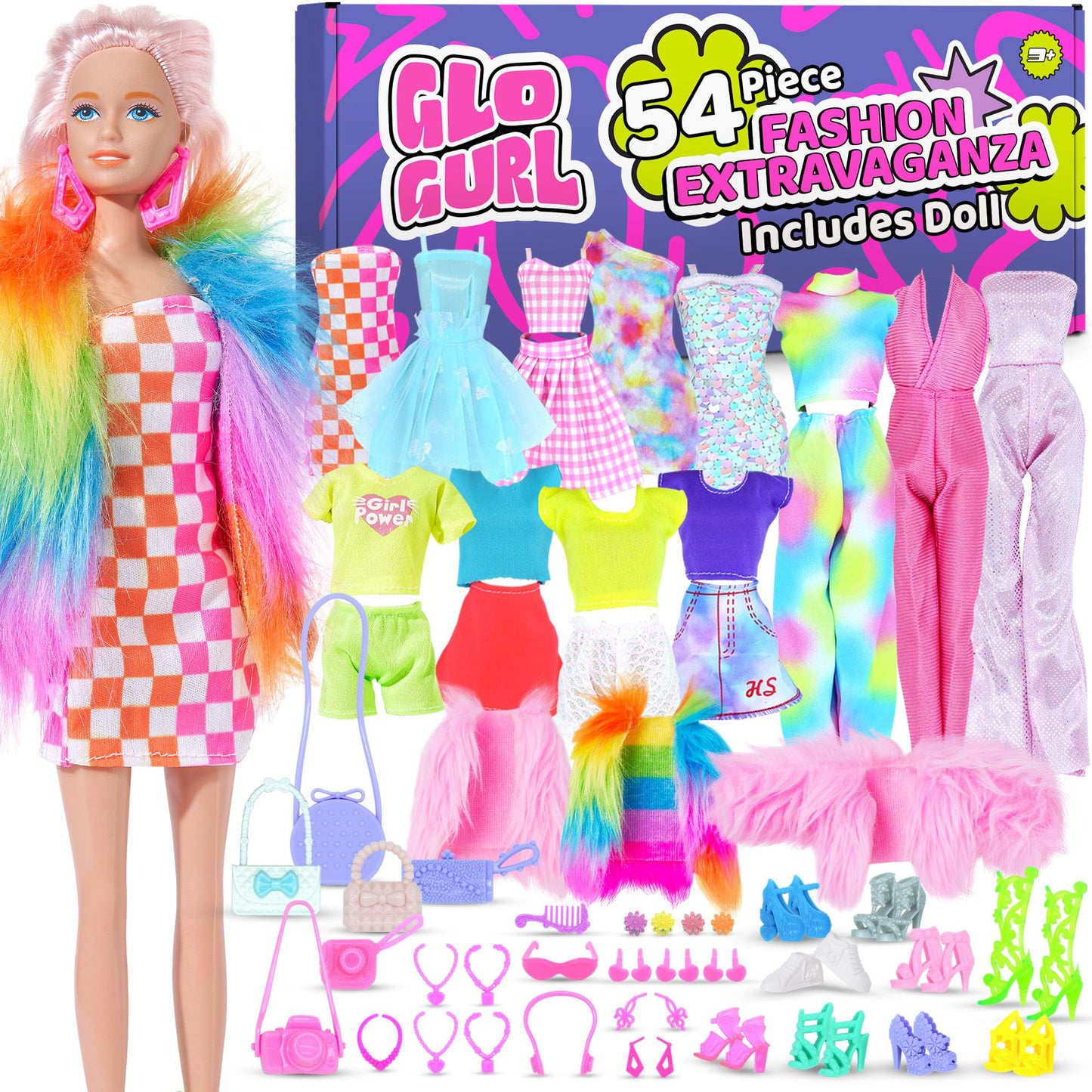 Team Power 54-Pcs Doll Set with 11.5-Inch Doll – Trendy Clothes & Accessories for Girls 5–8 | Gift Idea