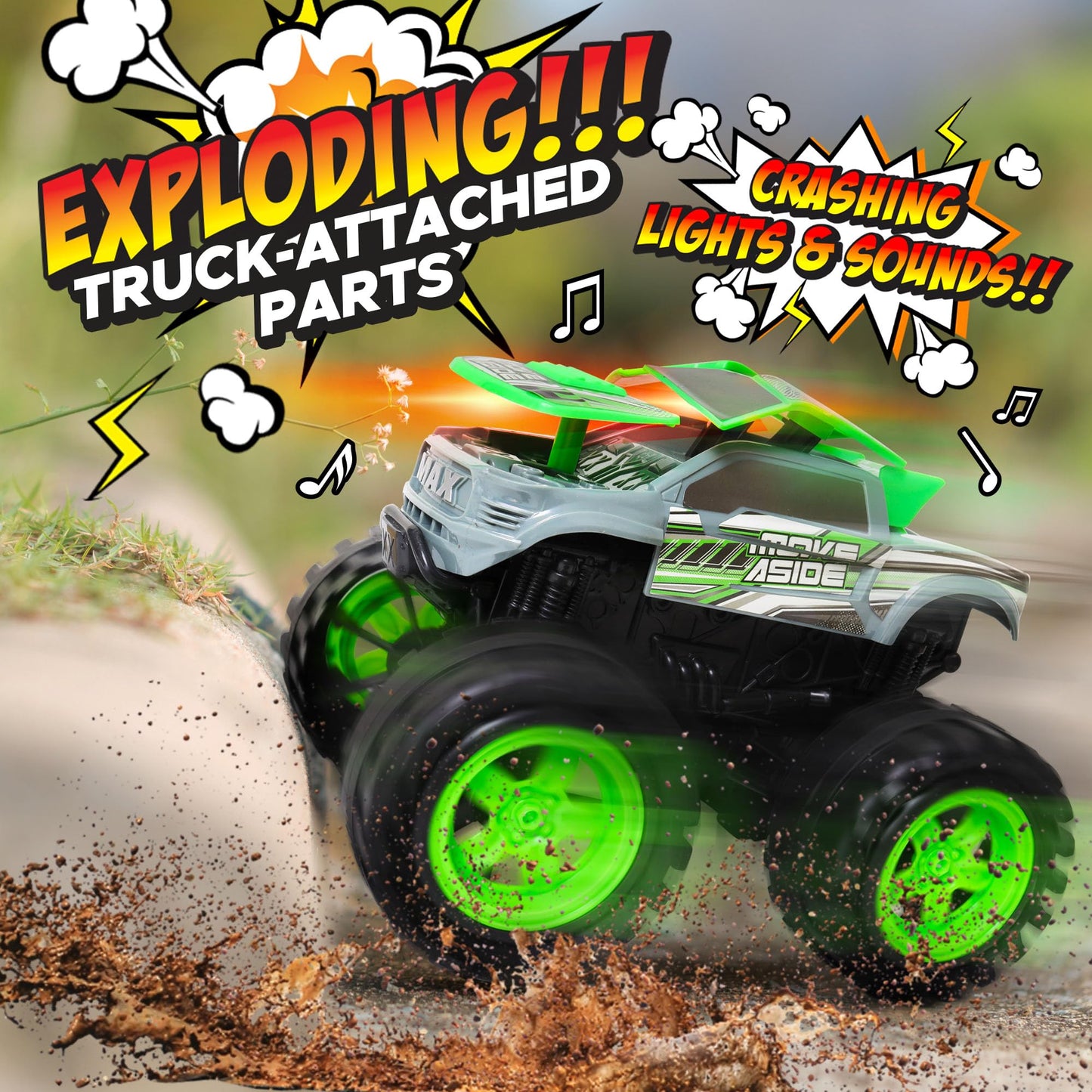 Team Power Exploding Monster Truck Toy - Crashes, Lights, Reboots, 8.7-Inch Gift
