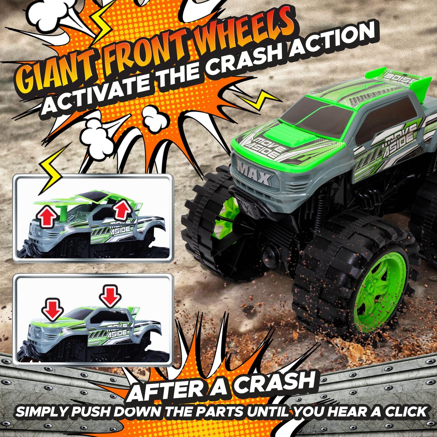 Team Power Exploding Monster Truck Toy - Crashes, Lights, Reboots, 8.7-Inch Gift