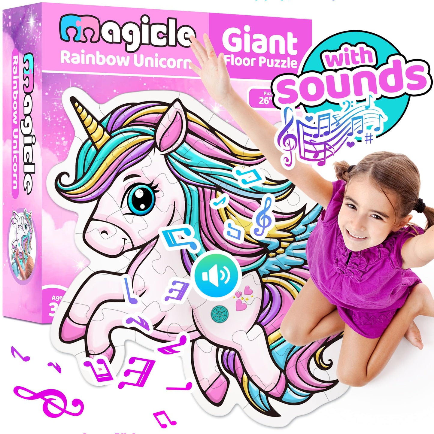 Team Power Music & Sound Unicorn Floor Puzzle – 35-Piece, Extra Thick (Ages 3-8)