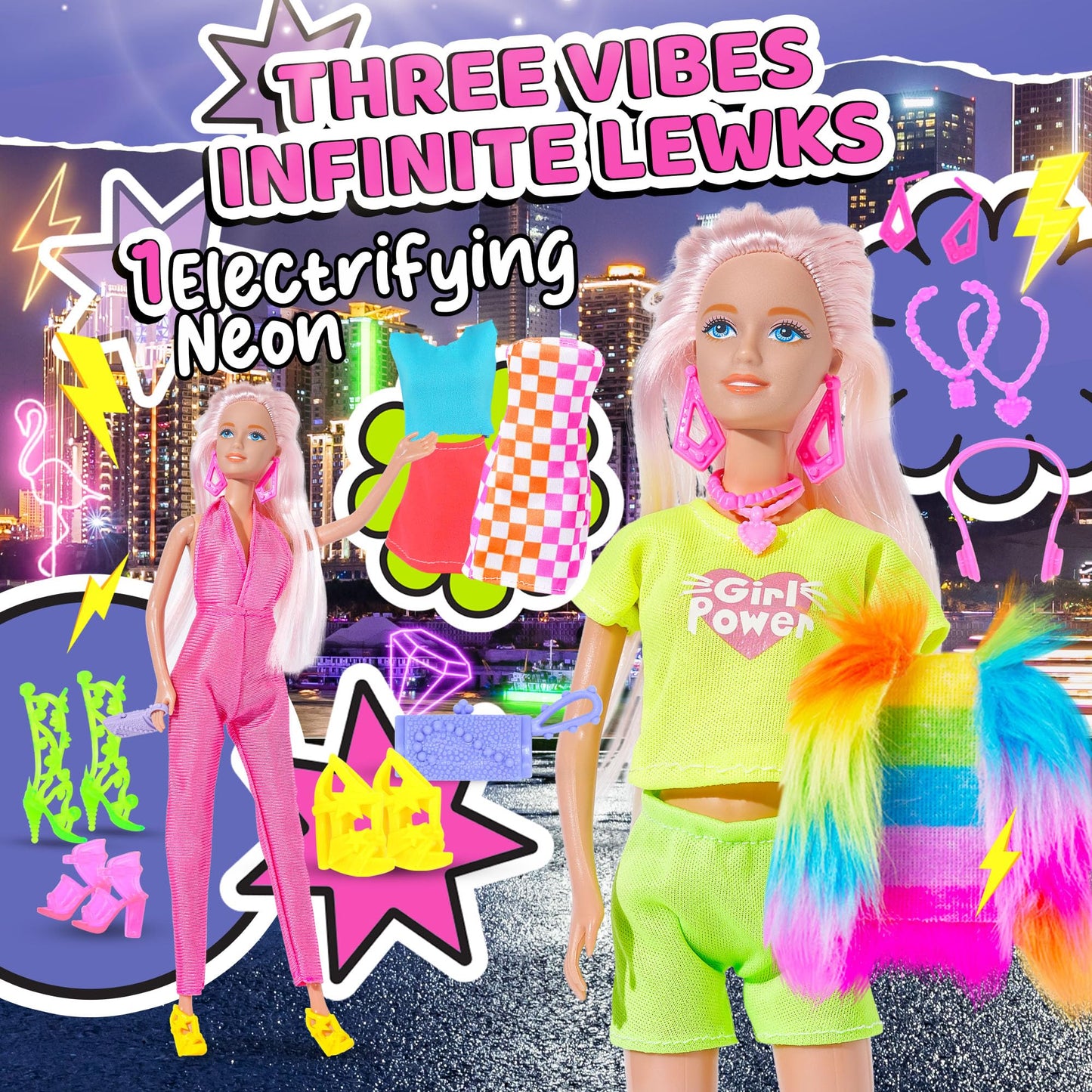 Team Power 54-Pcs Doll Set with 11.5-Inch Doll – Trendy Clothes & Accessories for Girls 5–8 | Gift Idea