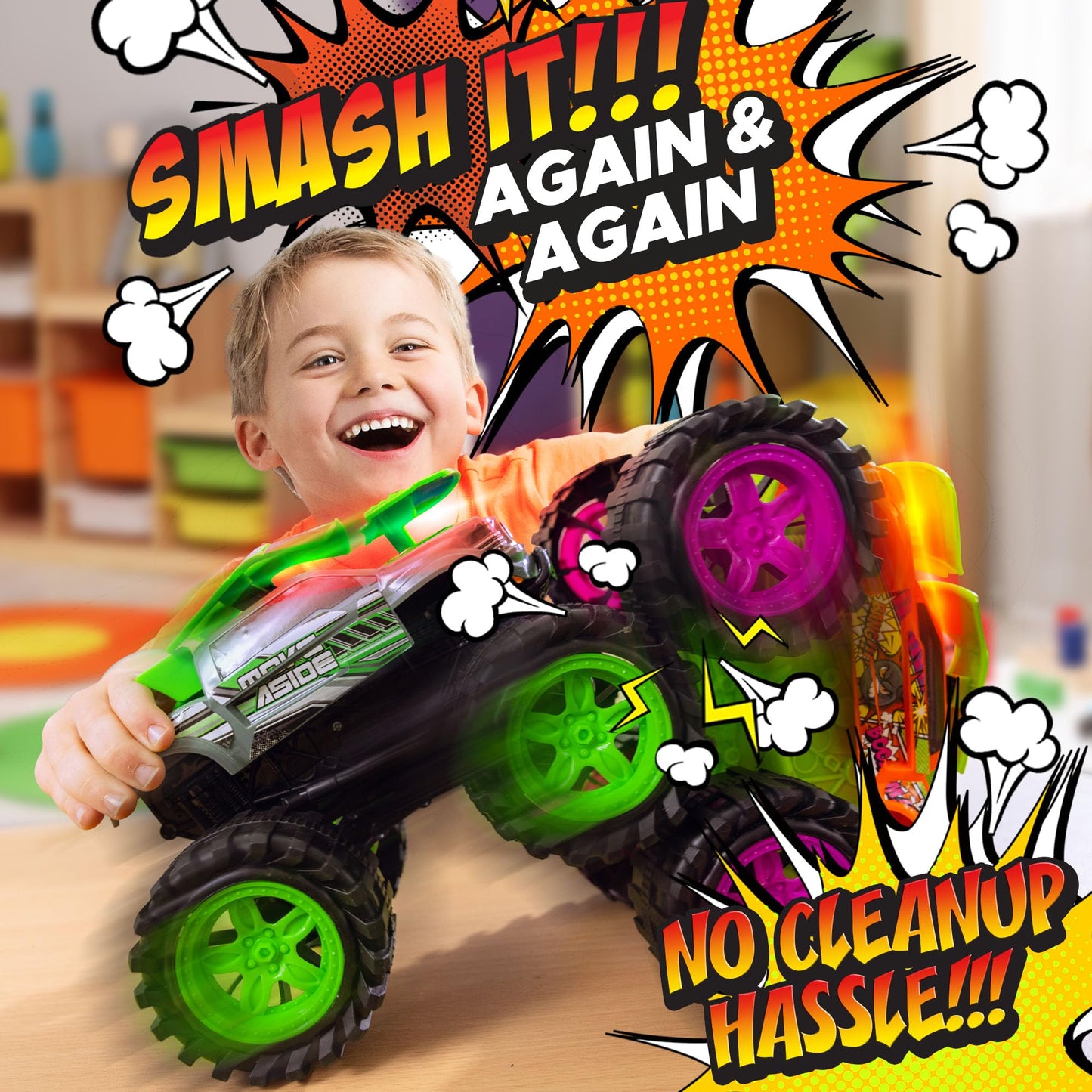 Team Power Exploding Monster Truck Toy - Crashes, Lights, Reboots, 8.7-Inch Gift