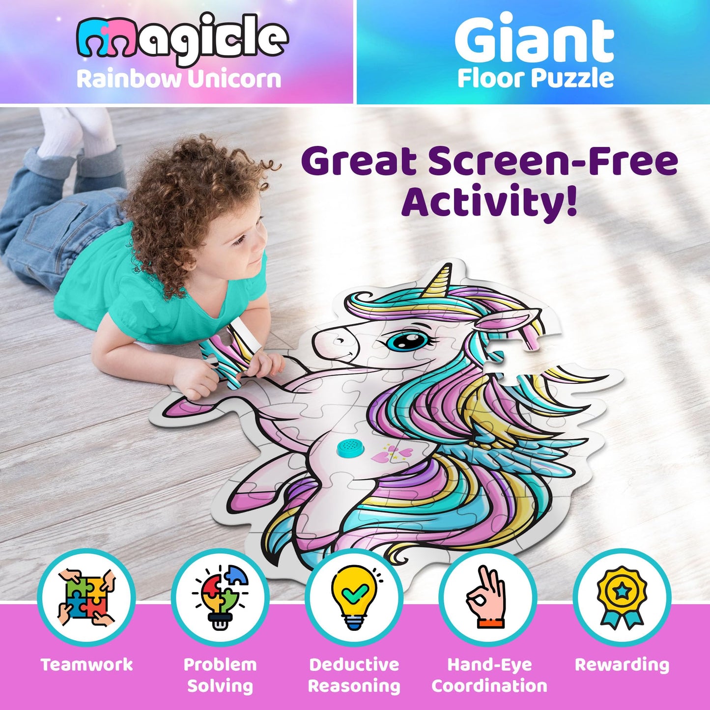 Team Power Music & Sound Unicorn Floor Puzzle – 35-Piece, Extra Thick (Ages 3-8)
