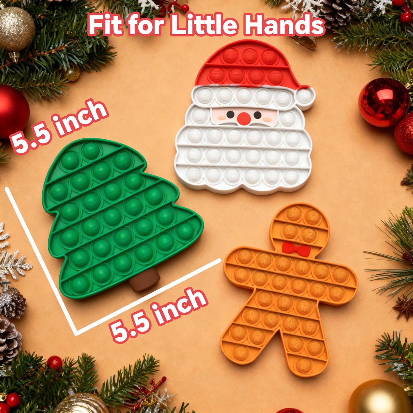 TeaTurTre Christmas Bubbles Fidget Toys – 3-Pack Silicone Sensory Set (Santa, Tree, Gingerbread Man)