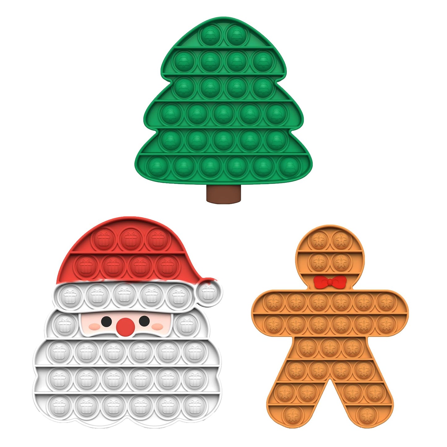 TeaTurTre Christmas Bubbles Fidget Toys – 3-Pack Silicone Sensory Set (Santa, Tree, Gingerbread Man)