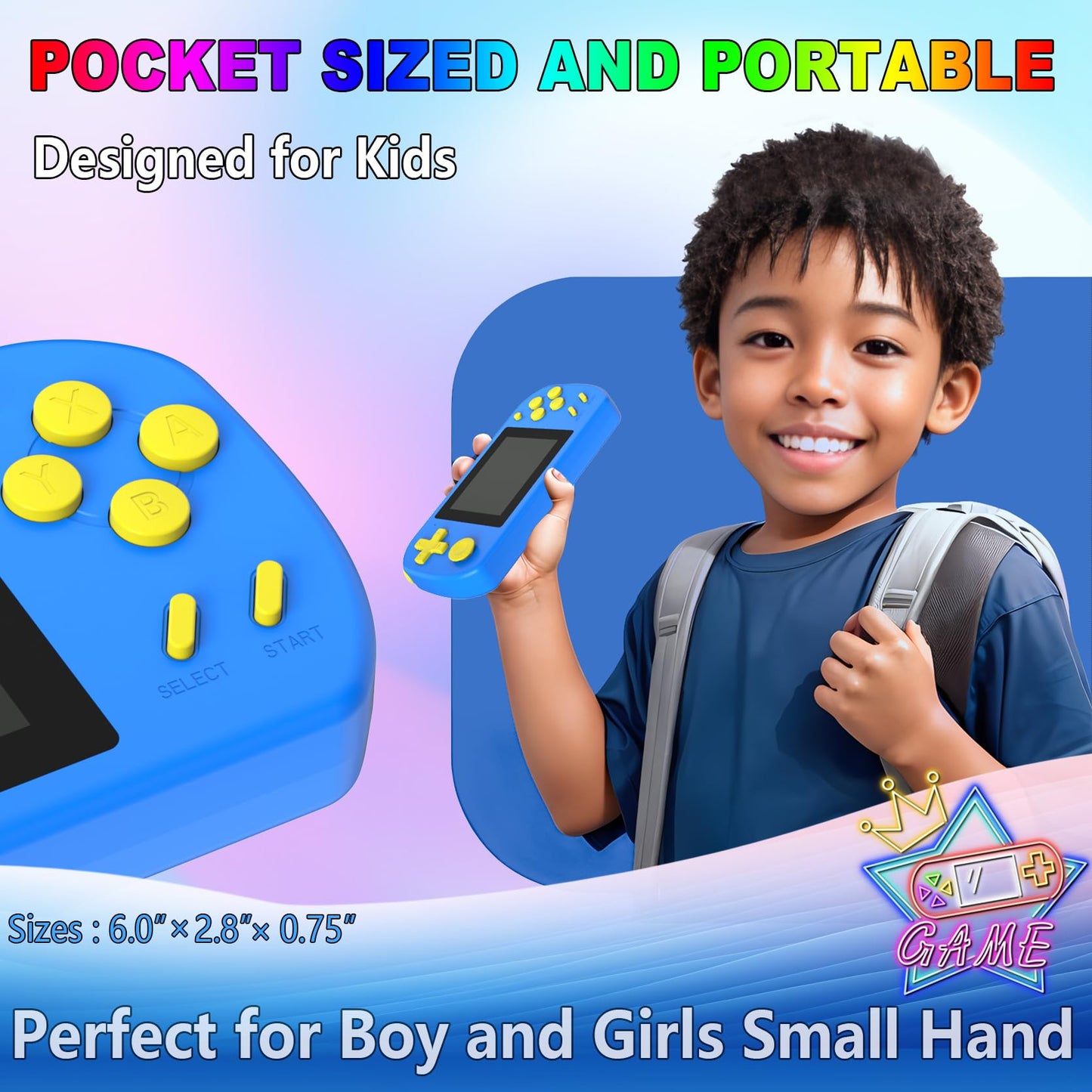 TEBIYOU Handheld Game Console — 218 Built-in Games, 3.0" HD Screen, Rechargeable Battery, Portable Kids Travel Toy (Blue)