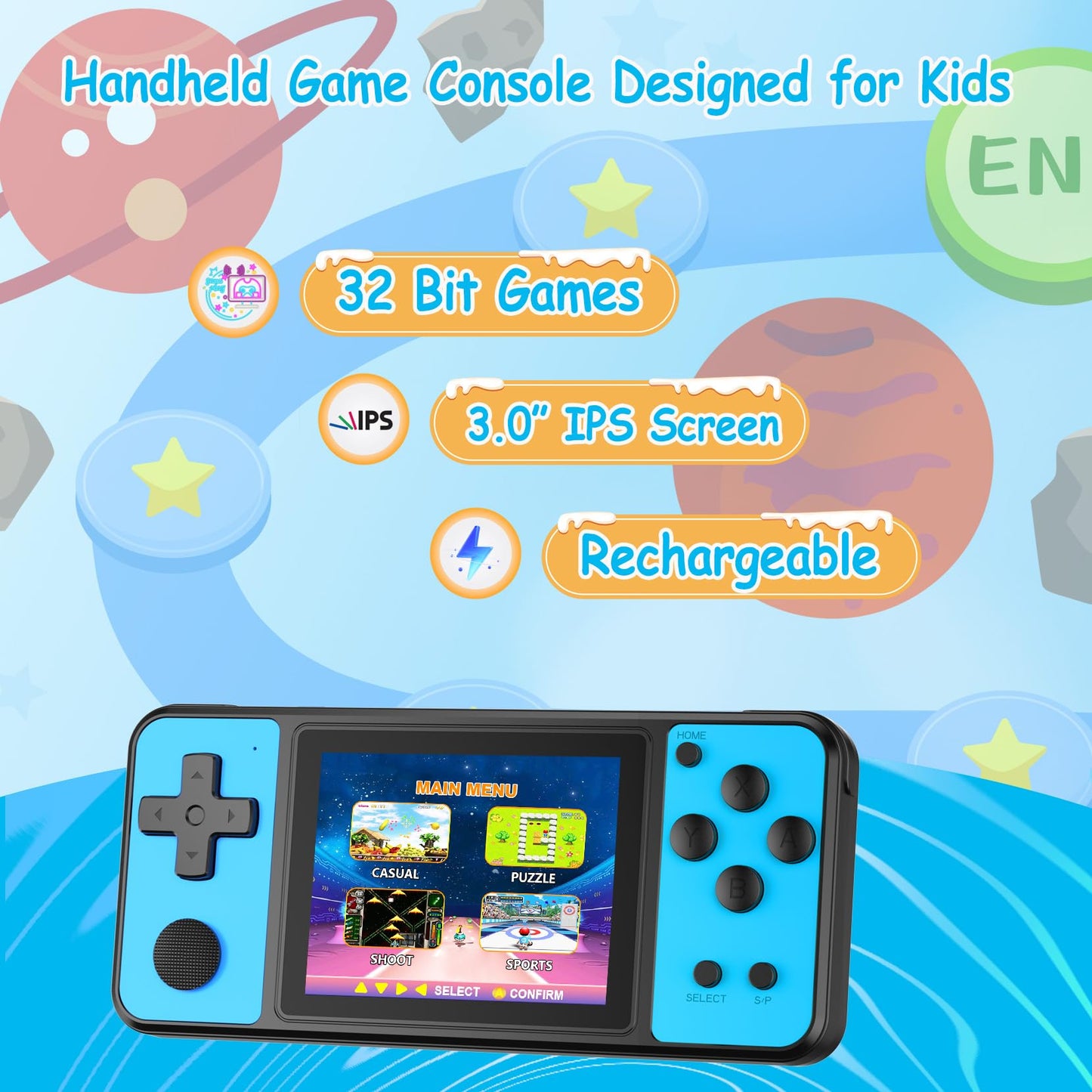 TEBIYOU 32-Bit Handheld Console — 139 Built-In Games, 3.0 IPS, Rechargeable