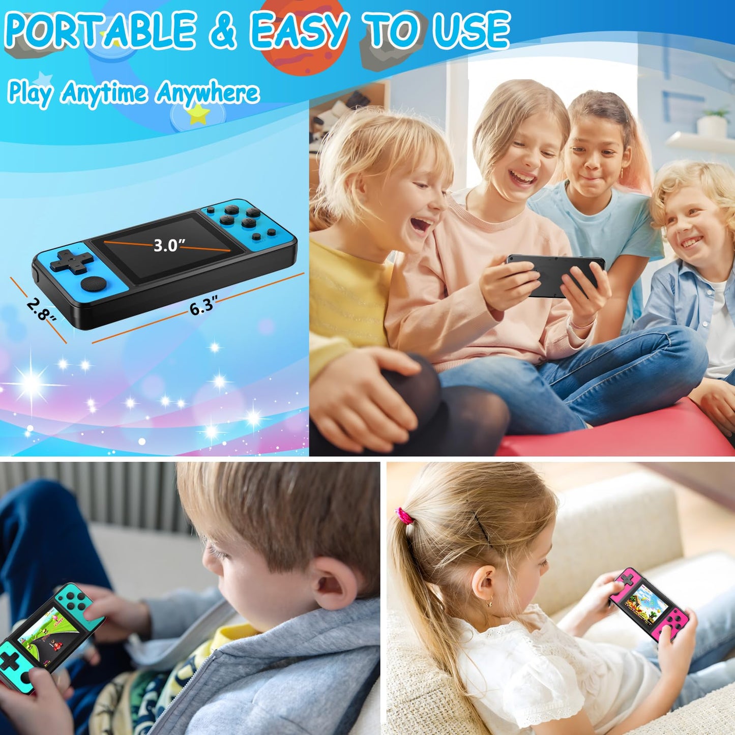 TEBIYOU 32-Bit Handheld Console — 139 Built-In Games, 3.0 IPS, Rechargeable