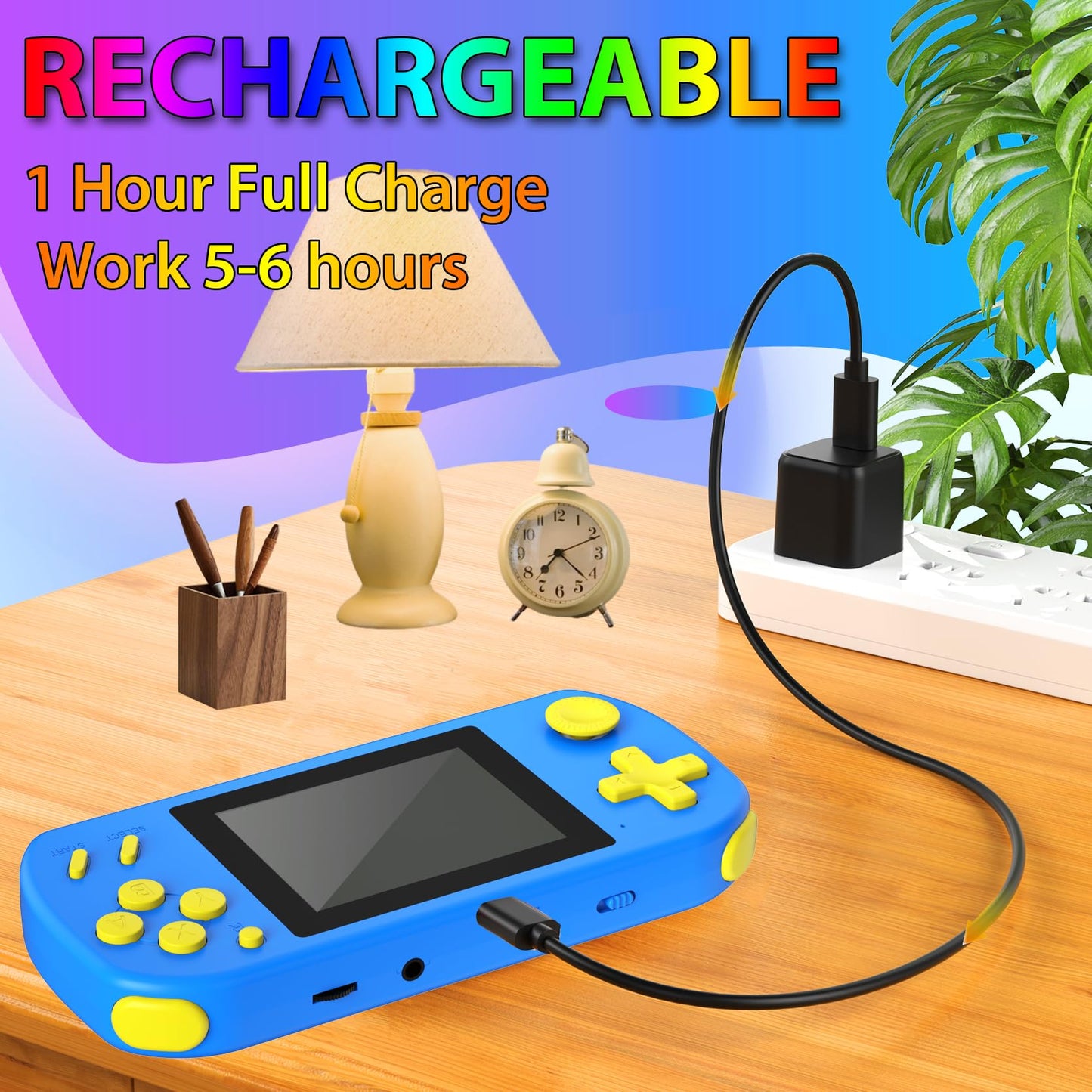 TEBIYOU Handheld Game Console — 218 Built-in Games, 3.0" HD Screen, Rechargeable Battery, Portable Kids Travel Toy (Blue)