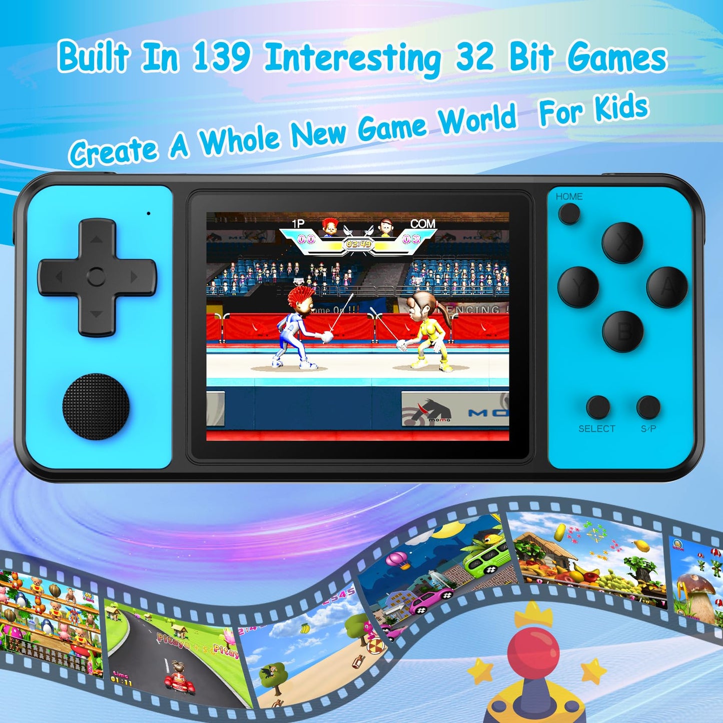 TEBIYOU 32-Bit Handheld Console — 139 Built-In Games, 3.0 IPS, Rechargeable