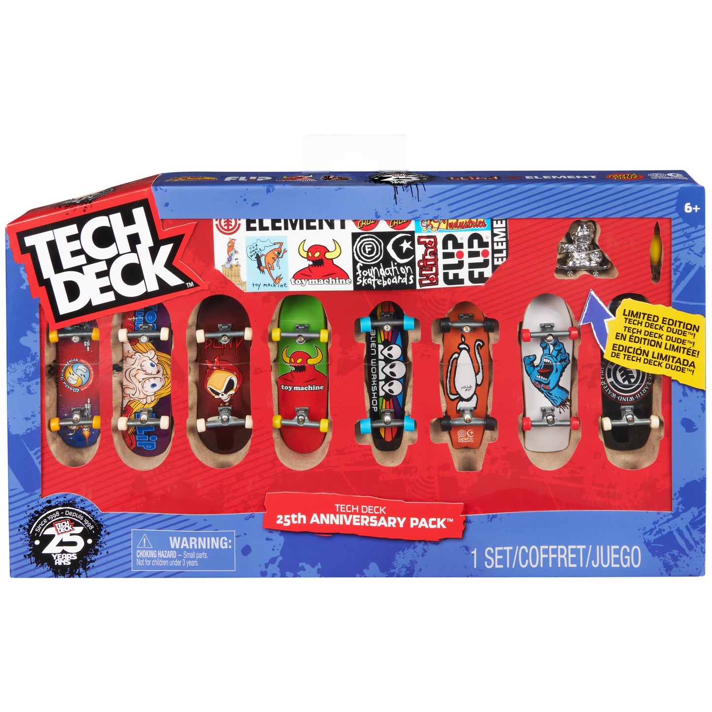 Tech Deck 25th Anniversary 8-Pack Fingerboards - Exclusive Silver Collector Figure