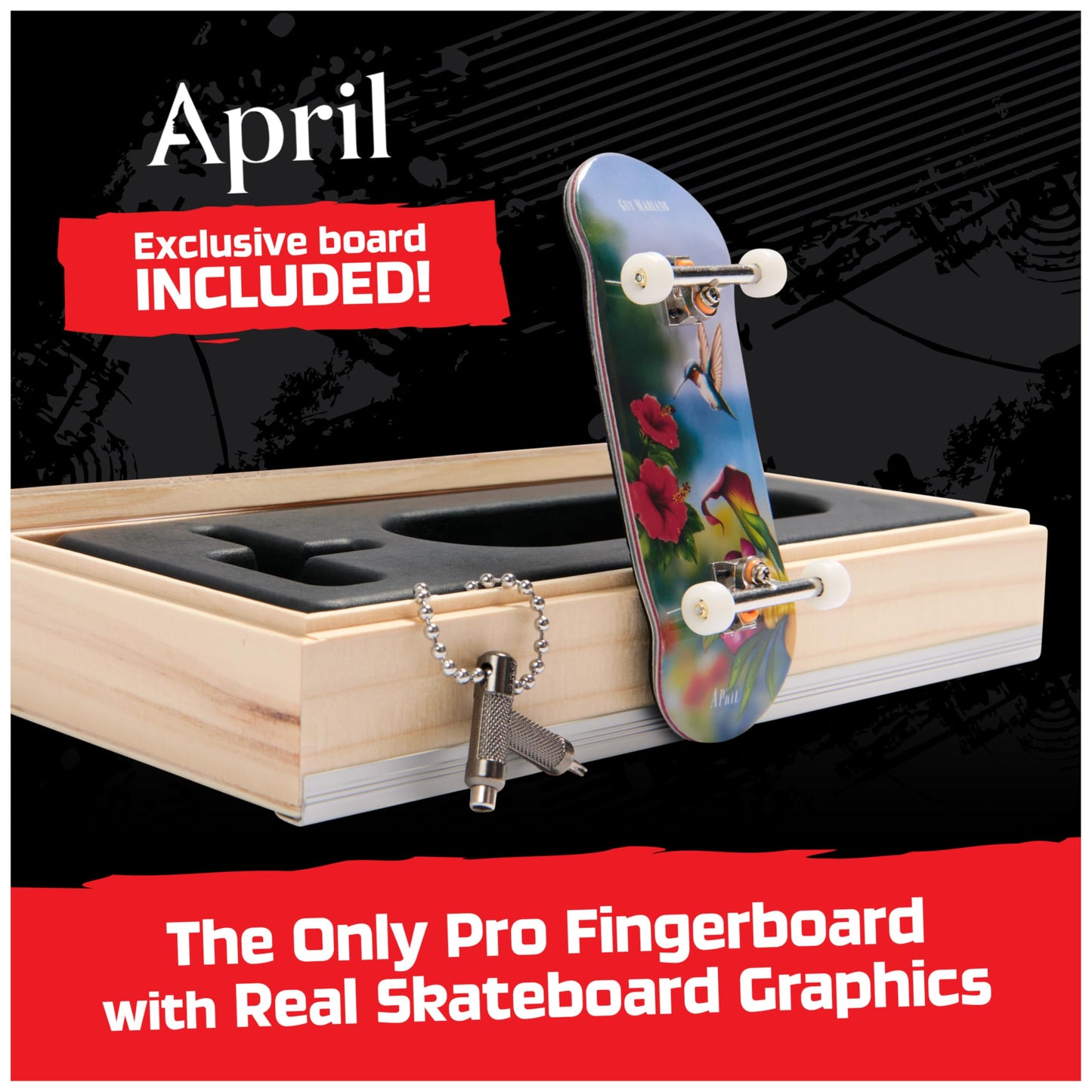 TECH DECK April Pro Series Fingerboard with Storage Display – Pro-Grade Mini Skateboards