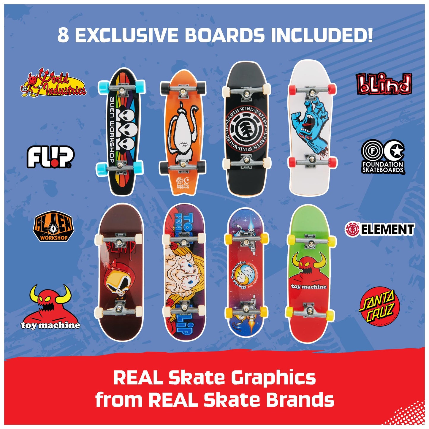 Tech Deck 25th Anniversary 8-Pack Fingerboards - Exclusive Silver Collector Figure