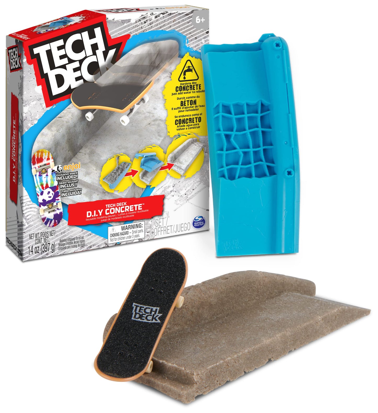 TECH DECK DIY Concrete Reusable Modeling Playset – Exclusive Enjoi Fingerboard Skatepark Kit