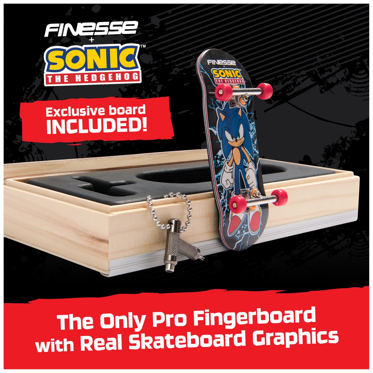 Tech Deck Pro Series Finesse X Sonic The Hedgehog Fingerboard with Storage Display
