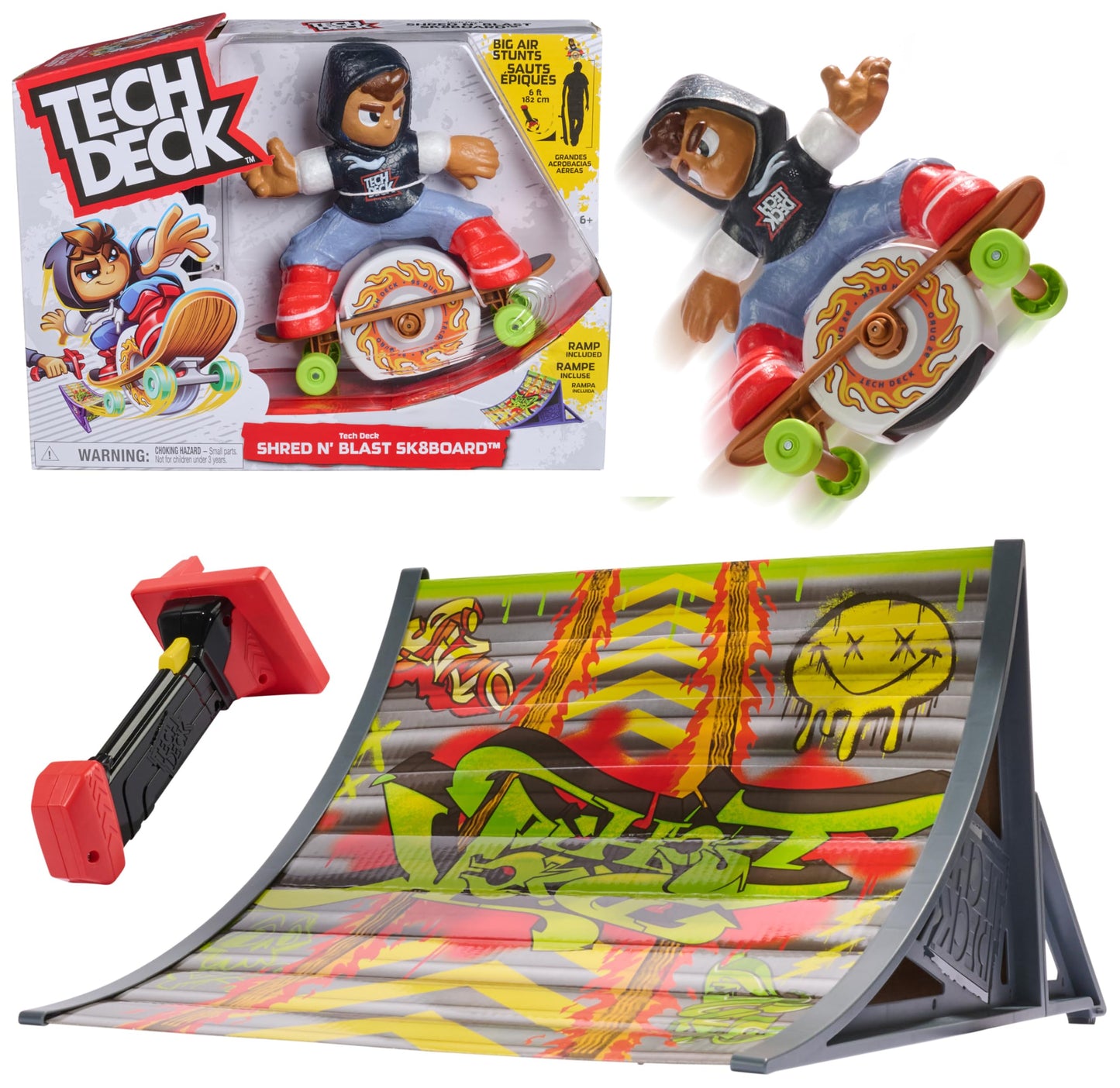 TECH DECK Shred N' Blast Sk8board — Motorized Finger Skateboard with Ramp
