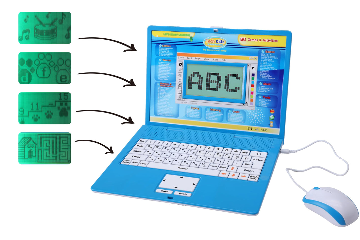 Tech Kidz STEM Toy Laptop – 80 Learning Activities for Math, Words & Logic | LCD Backlit Screen + Mouse | Ages 4+