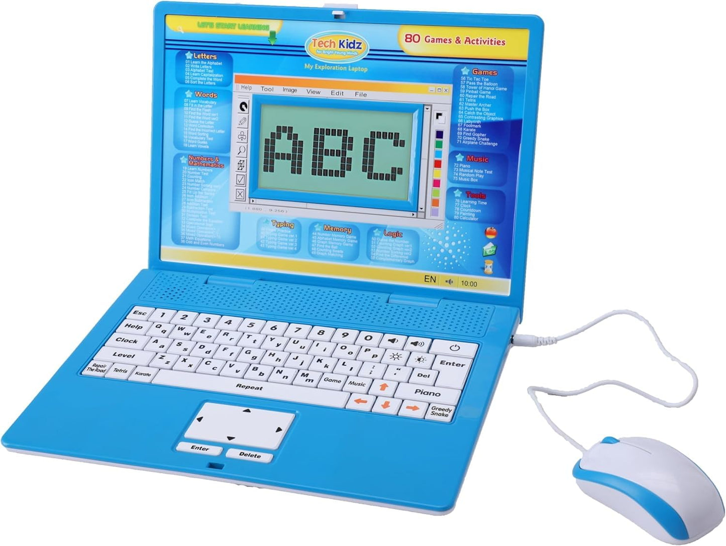 Tech Kidz STEM Toy Laptop – 80 Learning Activities for Math, Words & Logic | LCD Backlit Screen + Mouse | Ages 4+