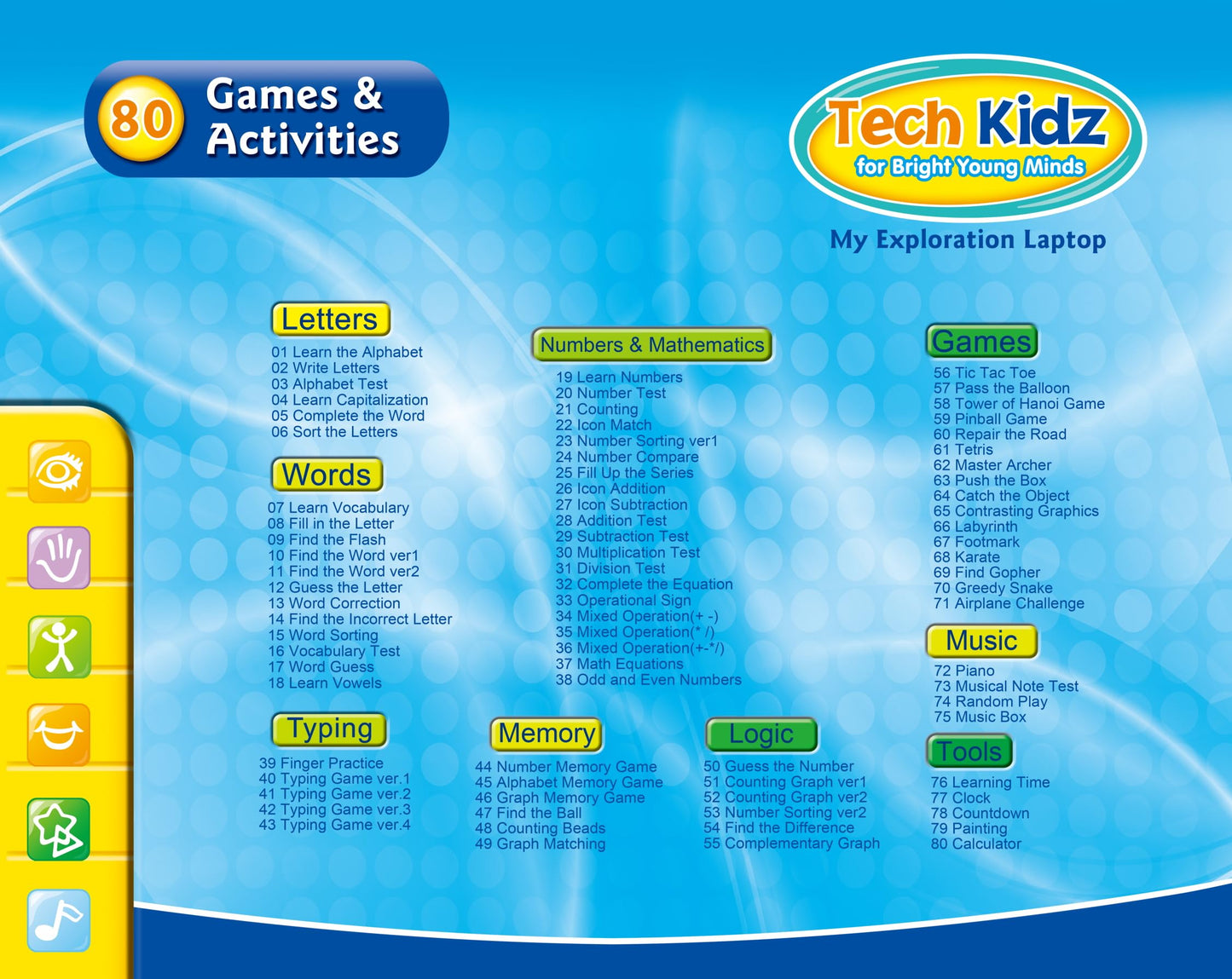 Tech Kidz STEM Toy Laptop – 80 Learning Activities for Math, Words & Logic | LCD Backlit Screen + Mouse | Ages 4+