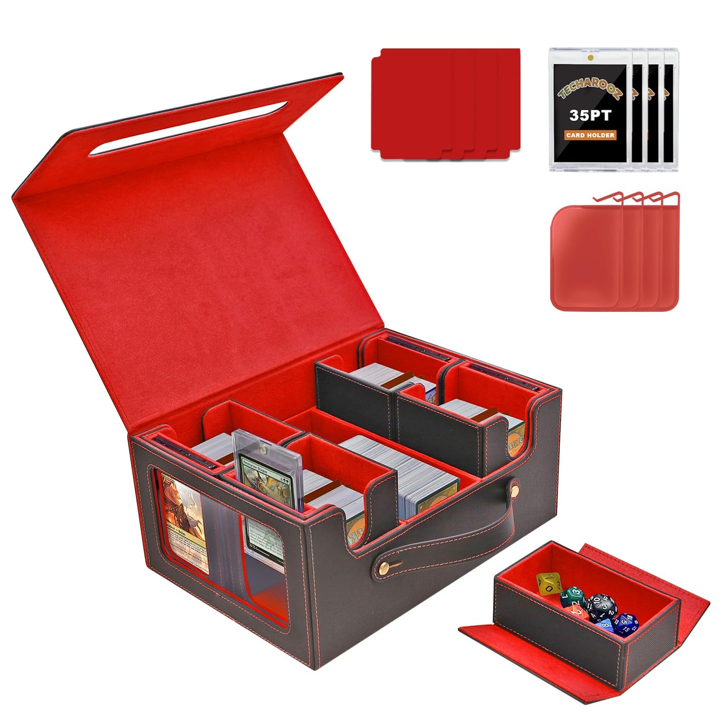 TECHAROOZ 5 in 1 MTG Deck Box Commander Case | Secure Magnetic Closure, 600+ Double-Sleeved, Travel Ready