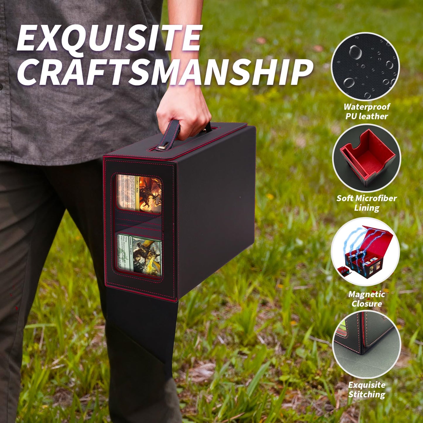 TECHAROOZ 5 in 1 MTG Deck Box Commander Case | Secure Magnetic Closure, 600+ Double-Sleeved, Travel Ready