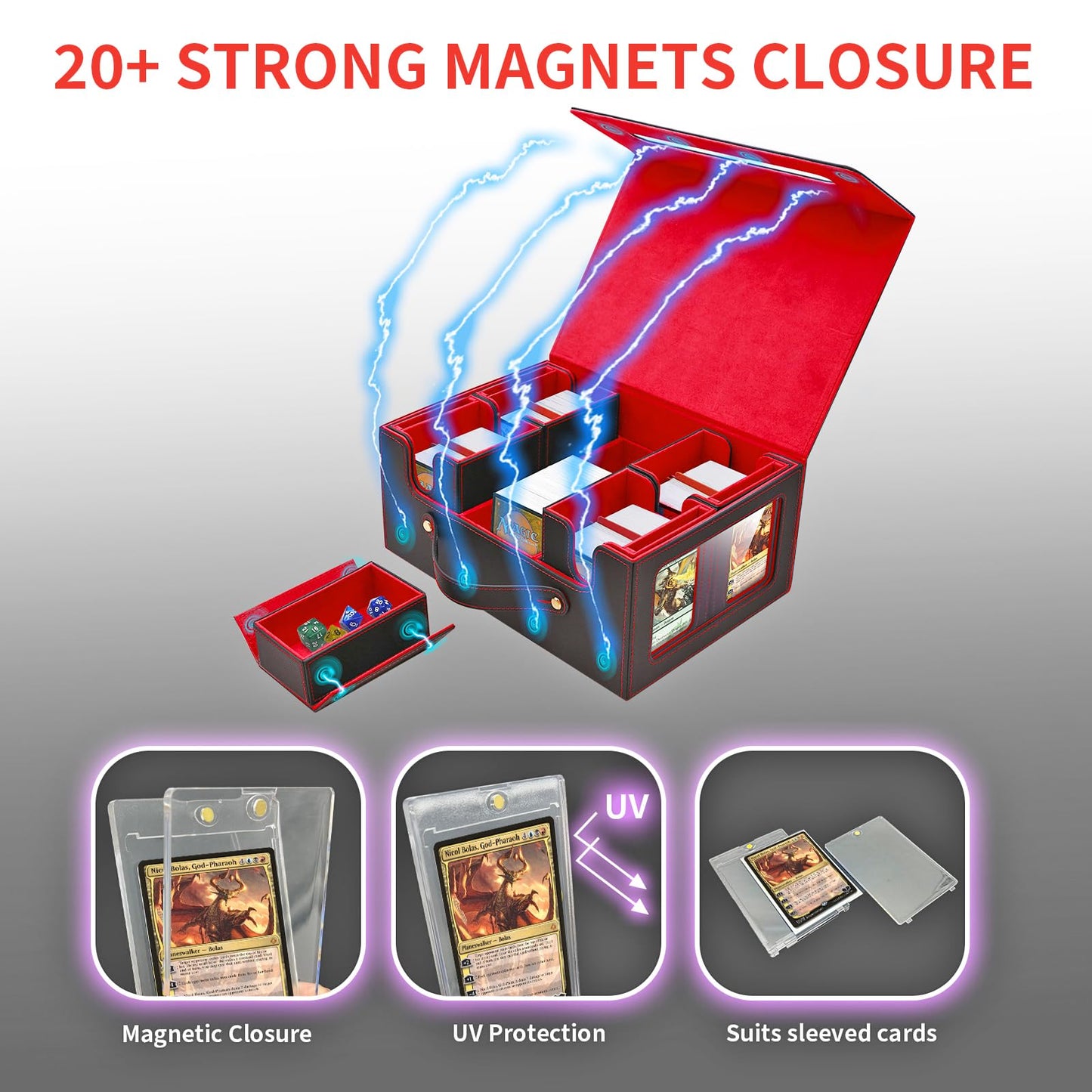 TECHAROOZ 5 in 1 MTG Deck Box Commander Case | Secure Magnetic Closure, 600+ Double-Sleeved, Travel Ready