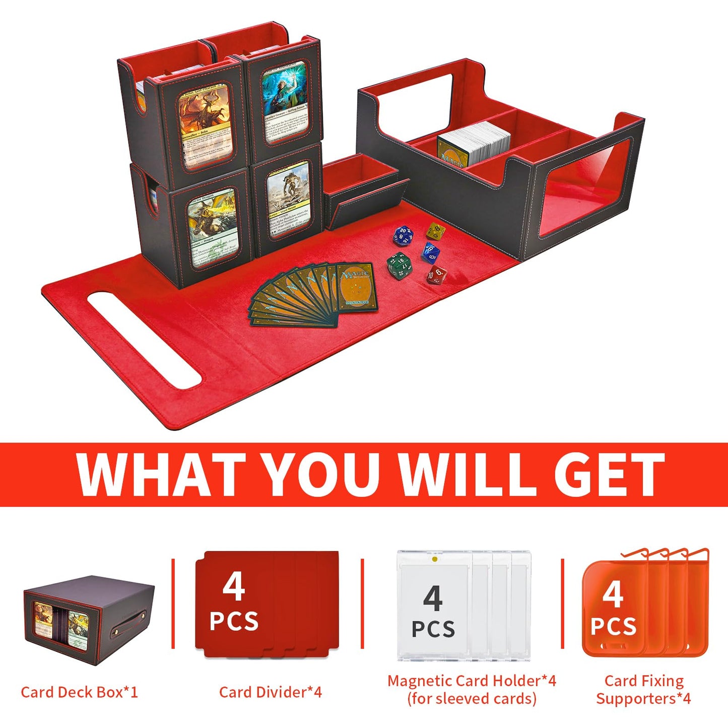 TECHAROOZ 5 in 1 MTG Deck Box Commander Case | Secure Magnetic Closure, 600+ Double-Sleeved, Travel Ready