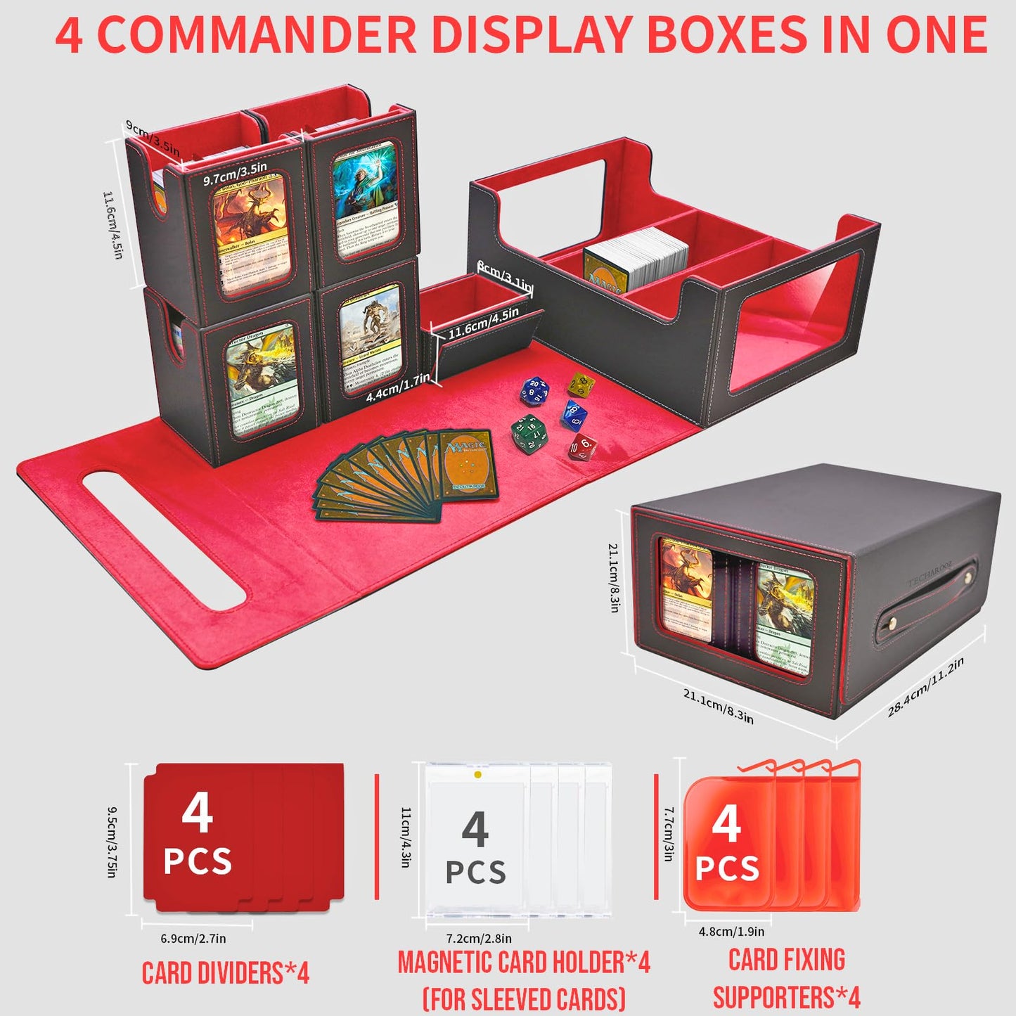 TECHAROOZ 5 in 1 MTG Deck Box Commander Case | Secure Magnetic Closure, 600+ Double-Sleeved, Travel Ready