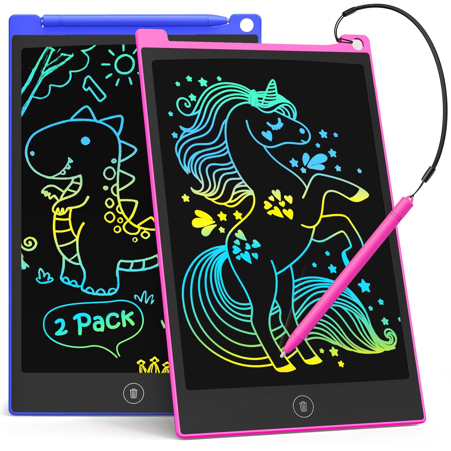 TECJOE 2 Pack LCD Writing Tablet 8.5-Inch Colorful Doodle Board for Kids – Travel, Learning & Creative Play