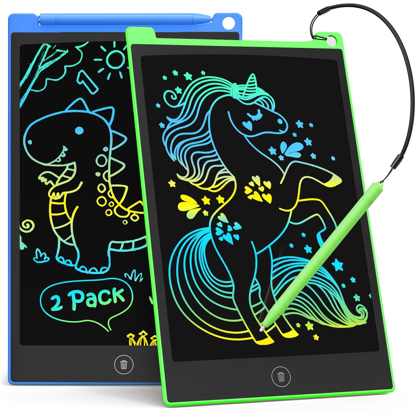 TECJOE 2-Pack 10-Inch LCD Writing Tablet for Kids | Colorful Doodle Board