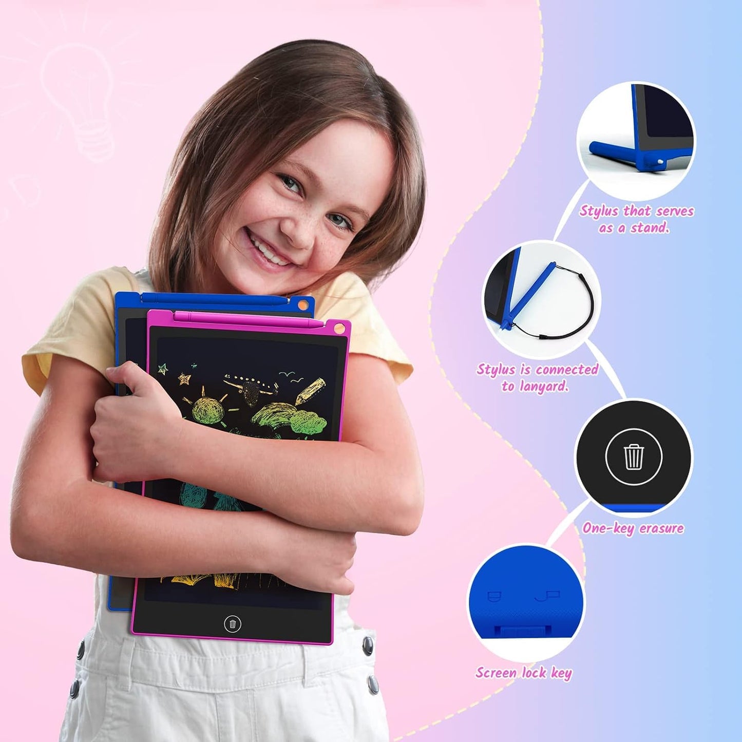 TECJOE 2-Pack 10-Inch LCD Writing Tablet for Kids – Colorful Doodle Board, Travel Learning Toy