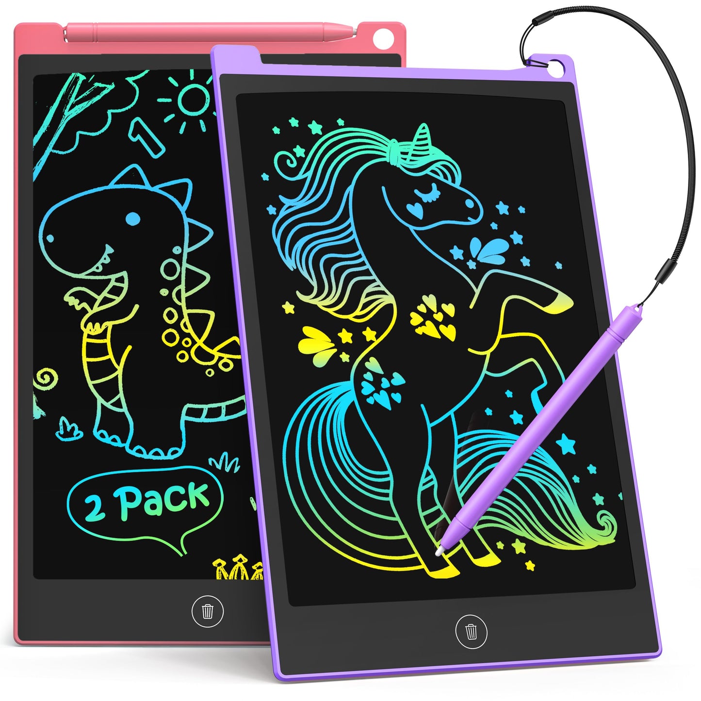 TECJOE 2 Pack LCD Writing Tablet — 8.5" Colorful Doodle Board for Kids, Travel & Learning