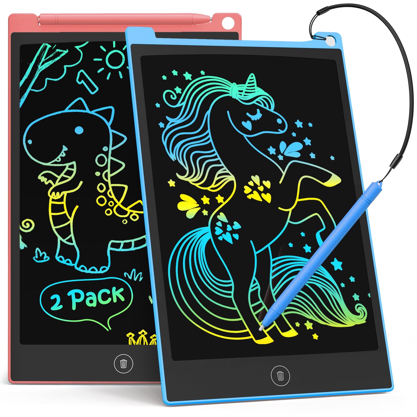 TECJOE 2 Pack LCD Writing Tablet – 10 Inch Colorful Doodle Board for Kids | Travel Learning Toy