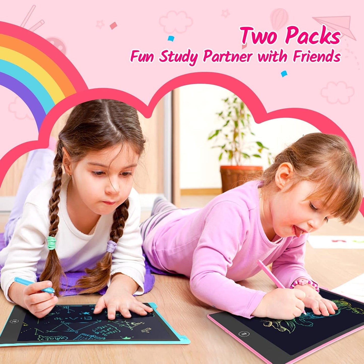 TECJOE 2 Pack LCD Writing Tablet – 10 Inch Colorful Doodle Board for Kids | Travel Learning Toy