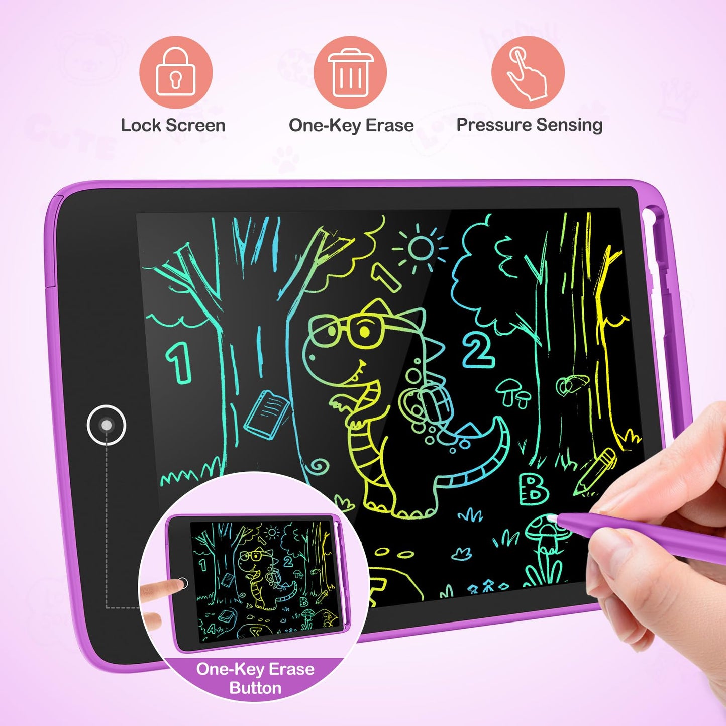 TECJOE 2 Pack LCD Writing Tablet – 8.5 Inch Colorful Doodle Boards for Kids, Travel Activity, Gift (Blue & Pink)