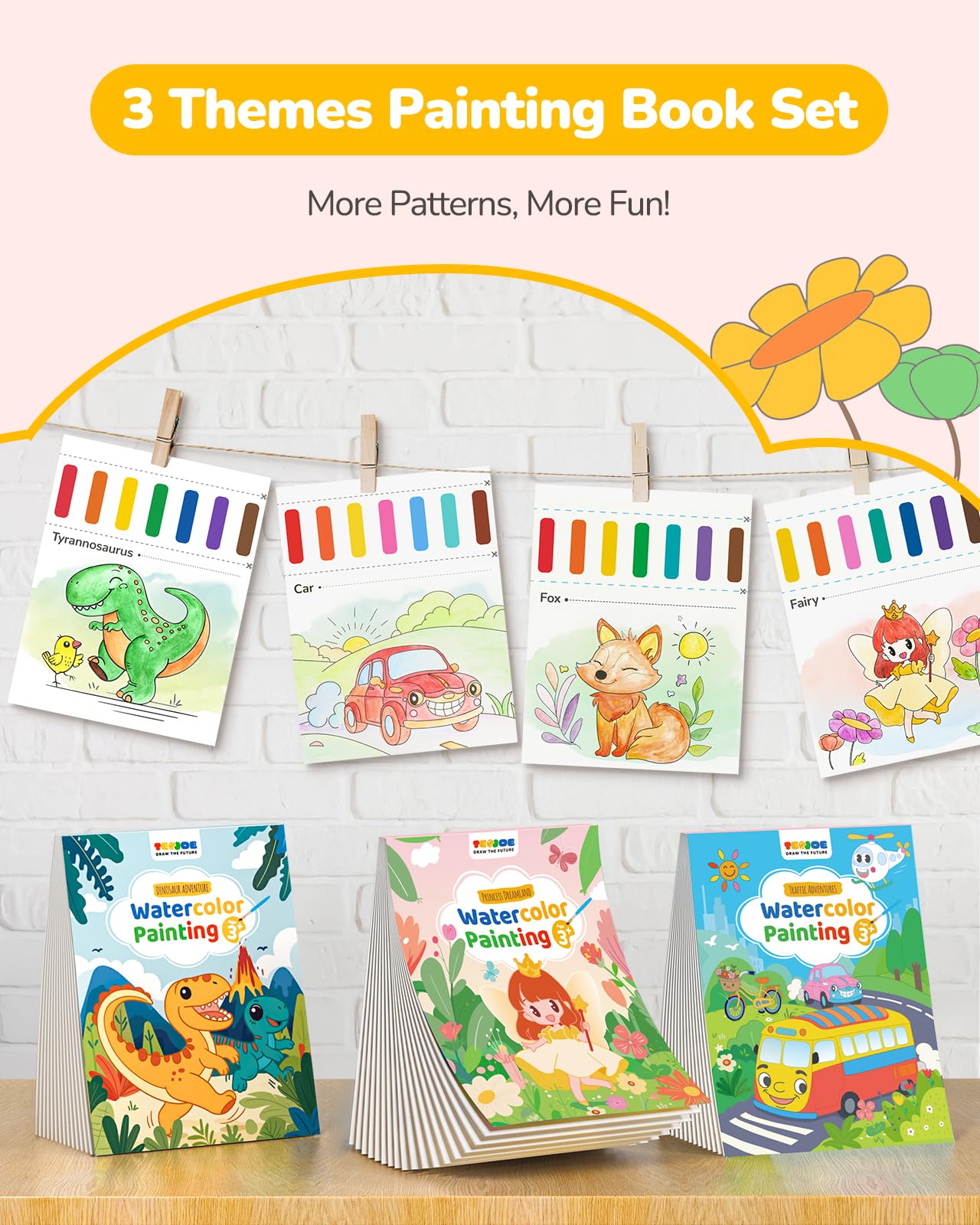 TECJOE 3-Pack Watercolor Painting Books for Toddlers – Mess-Free, Colorful Art Set