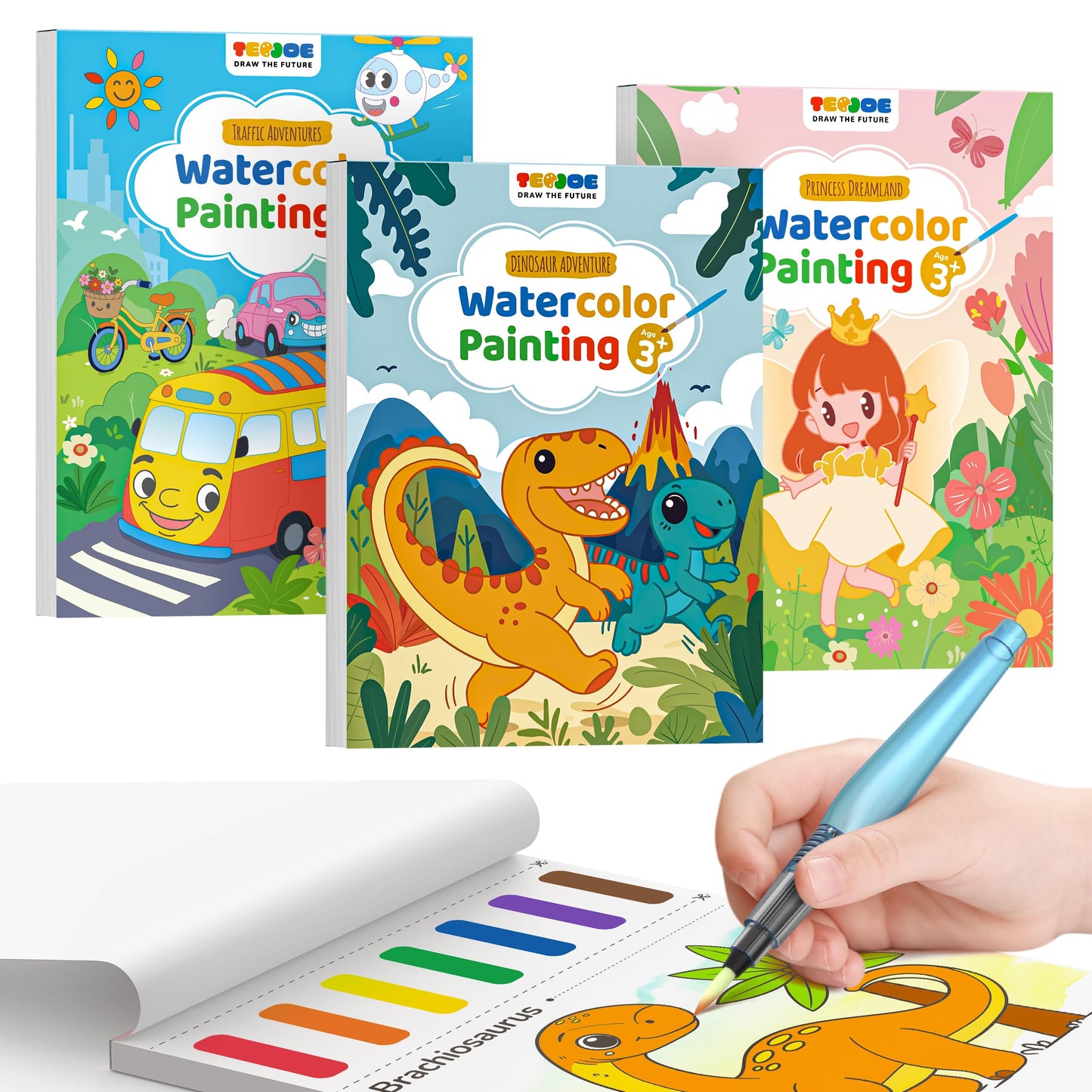 TECJOE 3-Pack Watercolor Painting Books for Toddlers – Mess-Free, Colorful Art Set