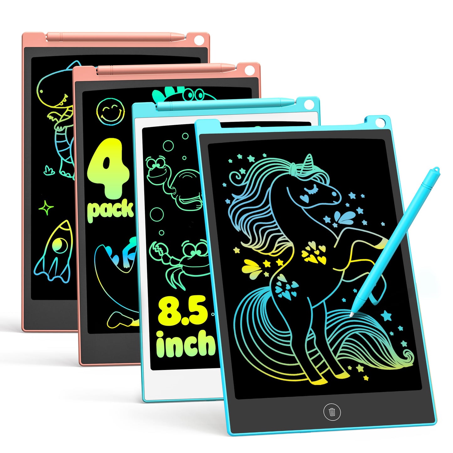 TECJOE 4 Pack LCD Writing Tablet – 8.5” Colorful Drawing Boards for Kids, Travel Activities & Learning Toys (Ages 3–8)
