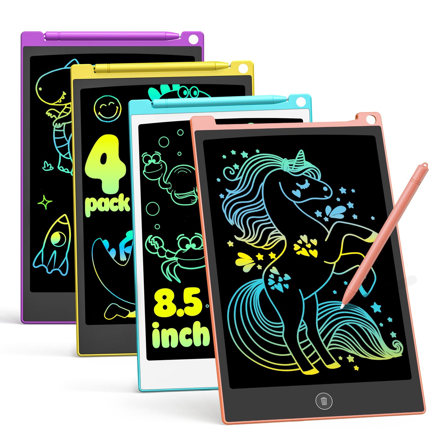TECJOE 4 Pack LCD Writing Tablet - 8.5-Inch Colorful Doodle Boards for Kids