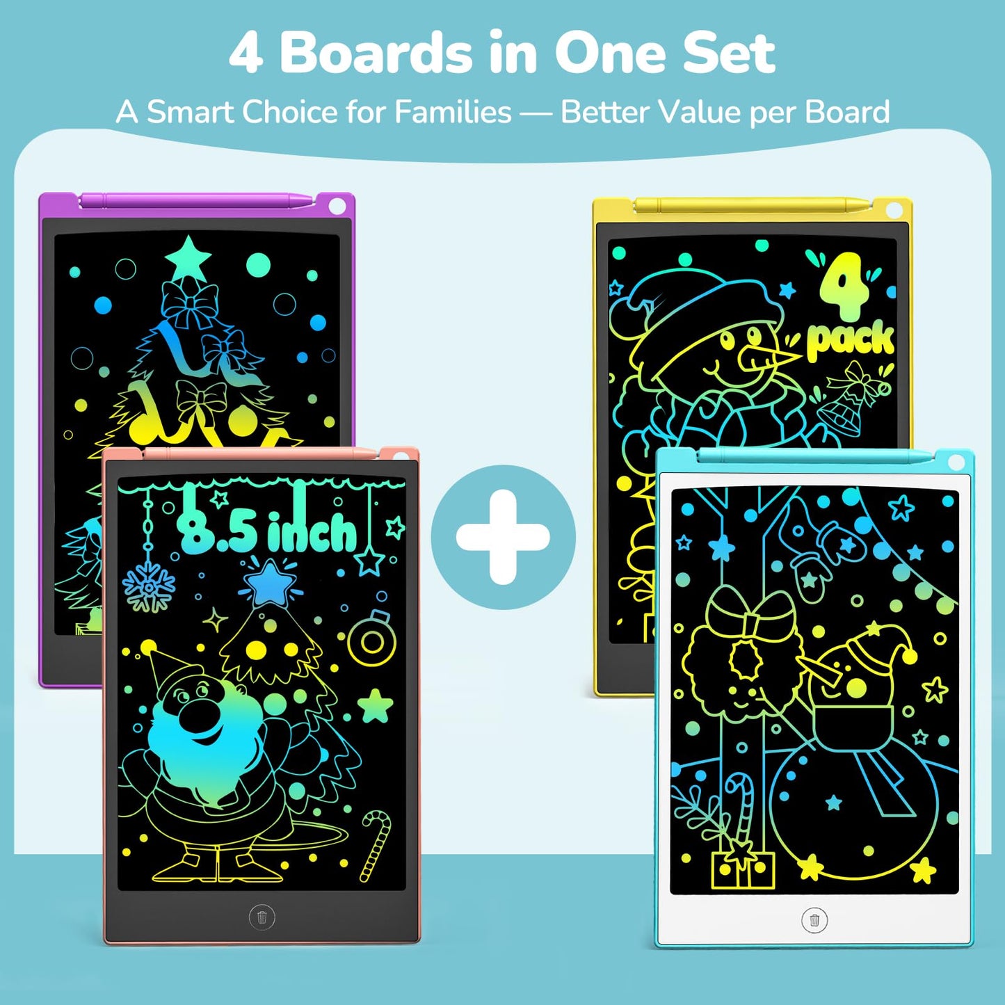 TECJOE 4 Pack LCD Writing Tablet - 8.5-Inch Colorful Doodle Boards for Kids