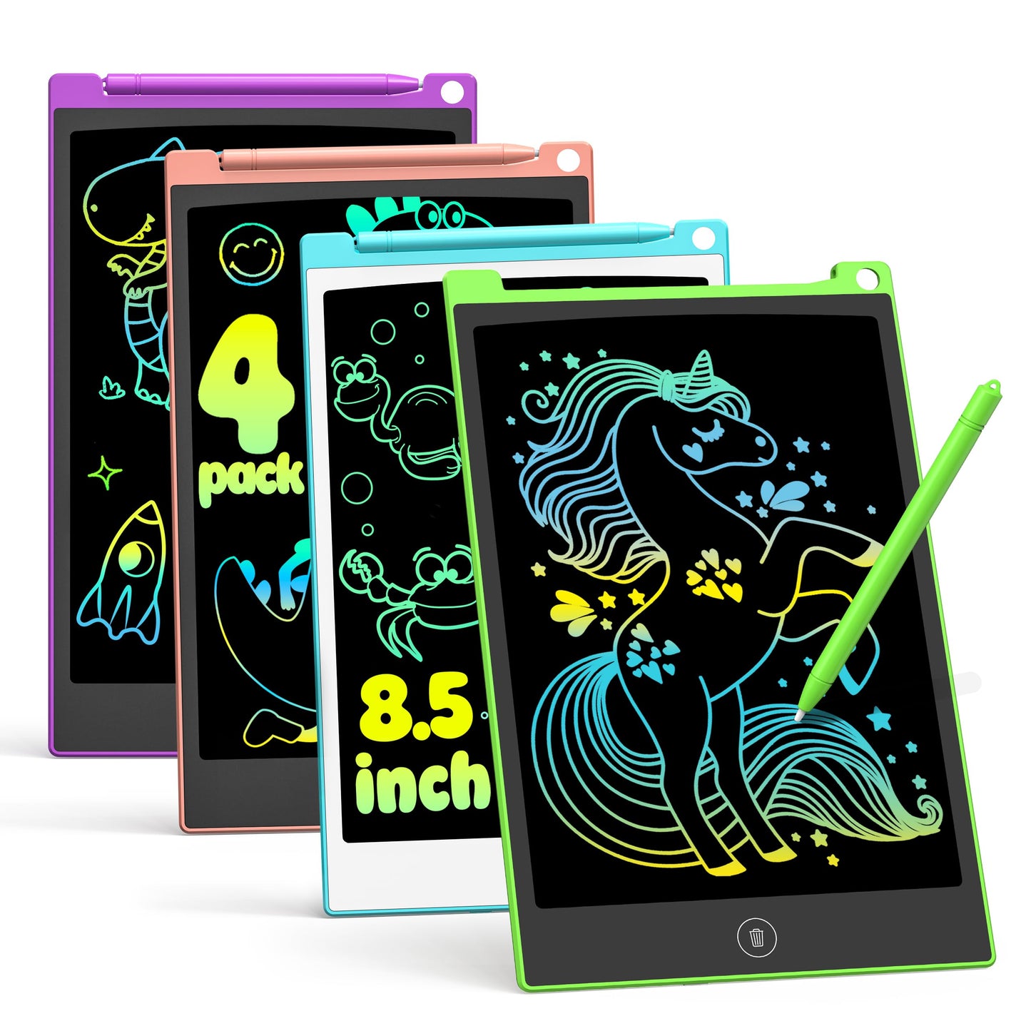 TECJOE 4-Pack LCD Writing Tablet — 8.5-Inch Colorful Drawing Boards for Kids