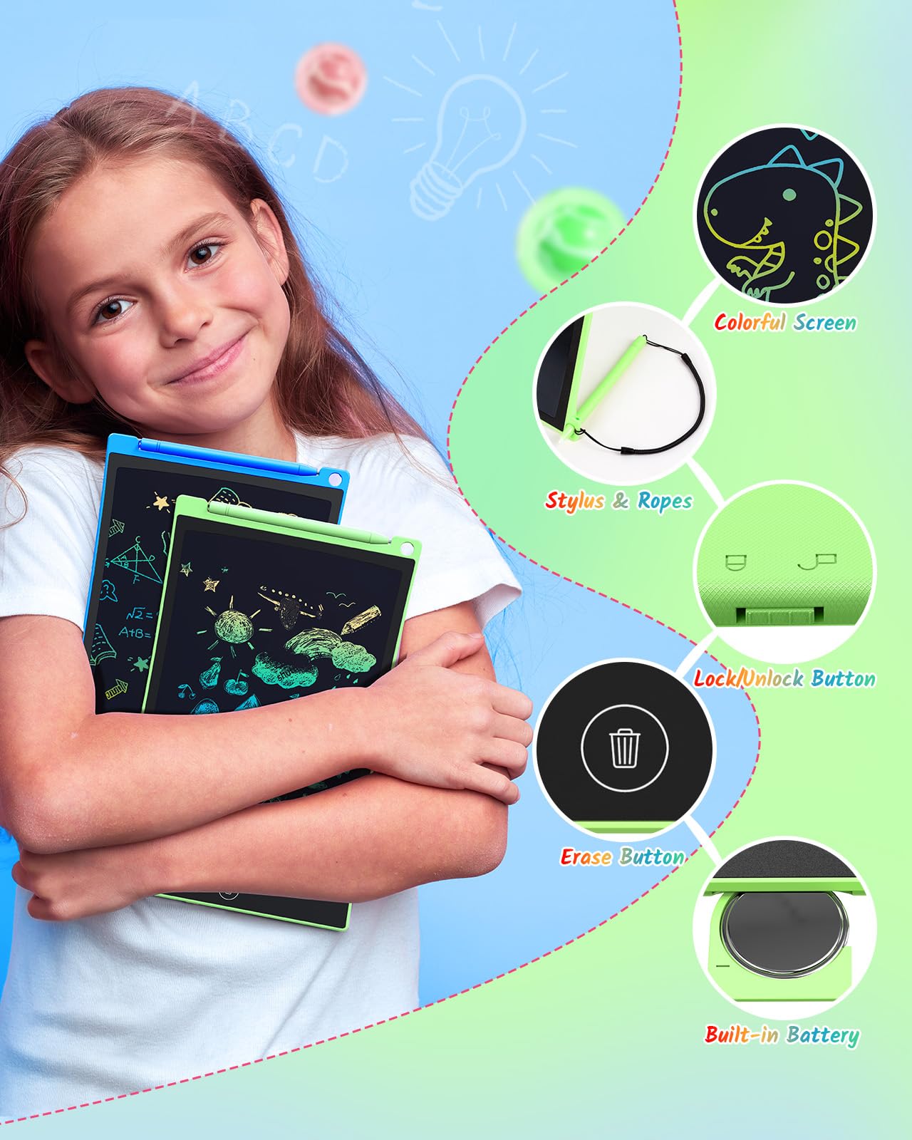 TECJOE 2 Pack LCD Writing Tablet — 8.5" Colorful Doodle Board for Kids, Travel & Learning