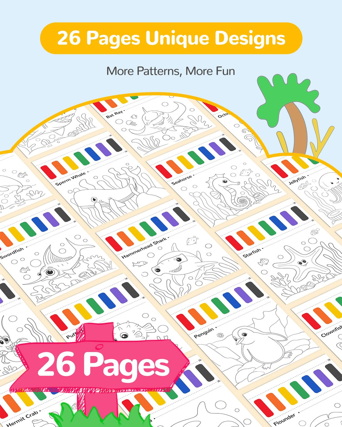 TECJOE Ocean Encounters Paint with Water Coloring Book Set for Kids — Mess-Free Marine Art
